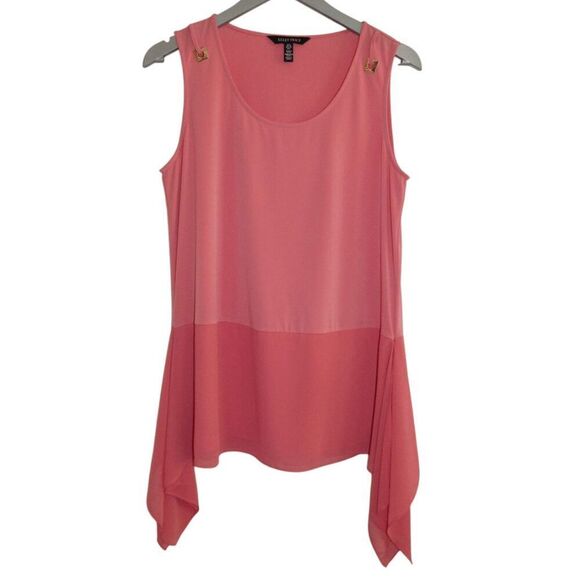 ELLEN TRACY Women's Mixed Media Handkerchief Hem Tank Coral L - Picture 1 of 5
